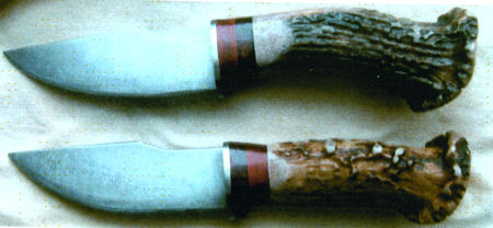 Damascus 4.5 inch blades with antler crown handles